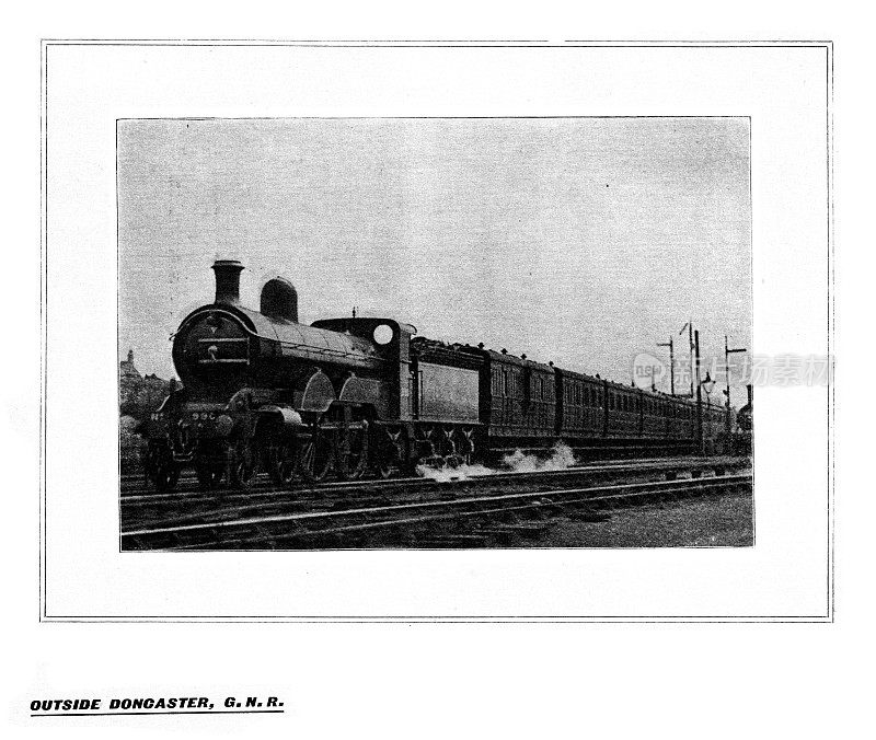 19 c插图英国铁路;唐卡斯特GNR大北方铁路外;1898年英国快报杂志